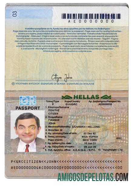 Passaporte da Grécia Versão 2 exemplo real